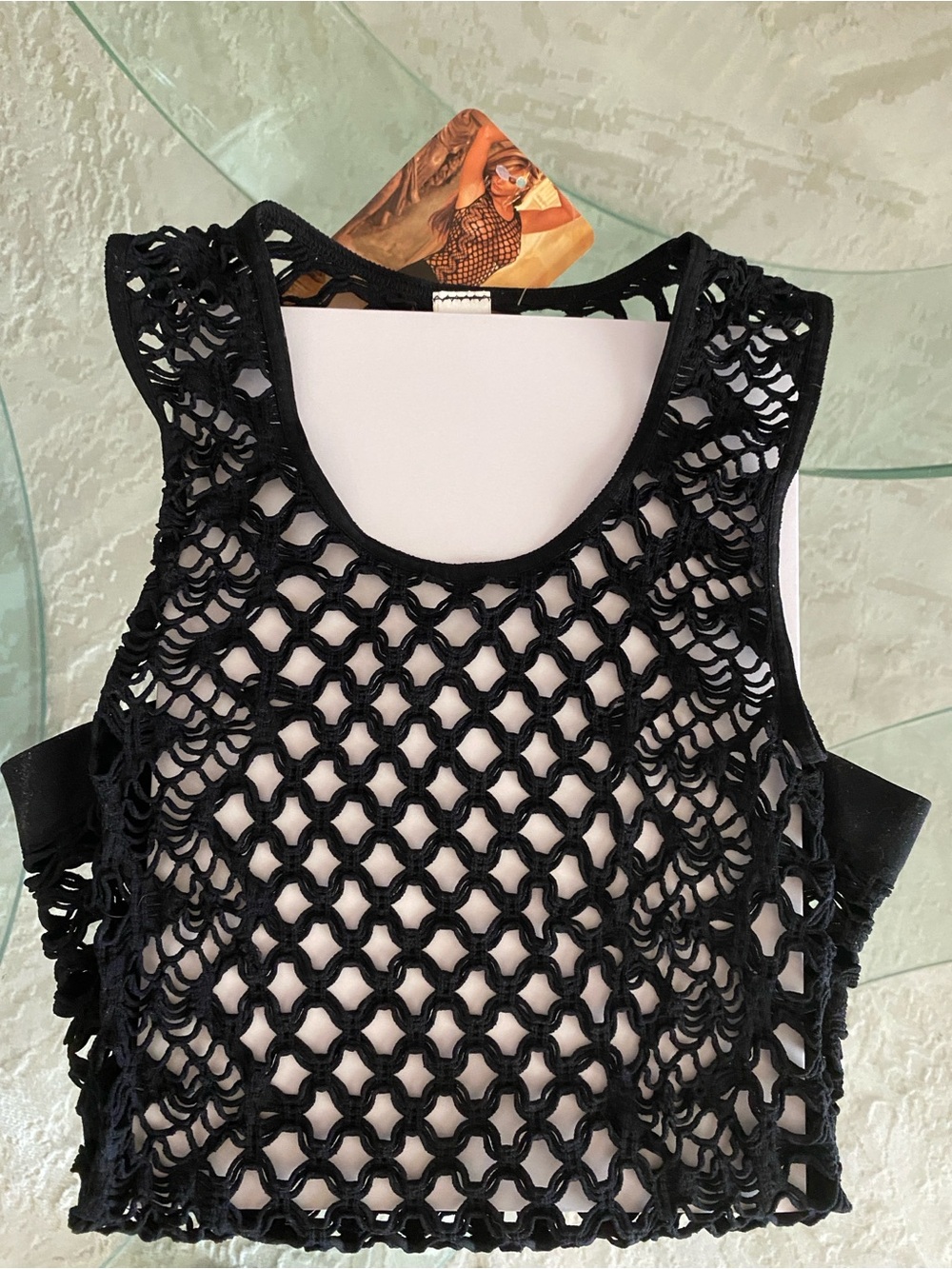Shirley of Hollywood Black Crochet Tank Top Size S/M